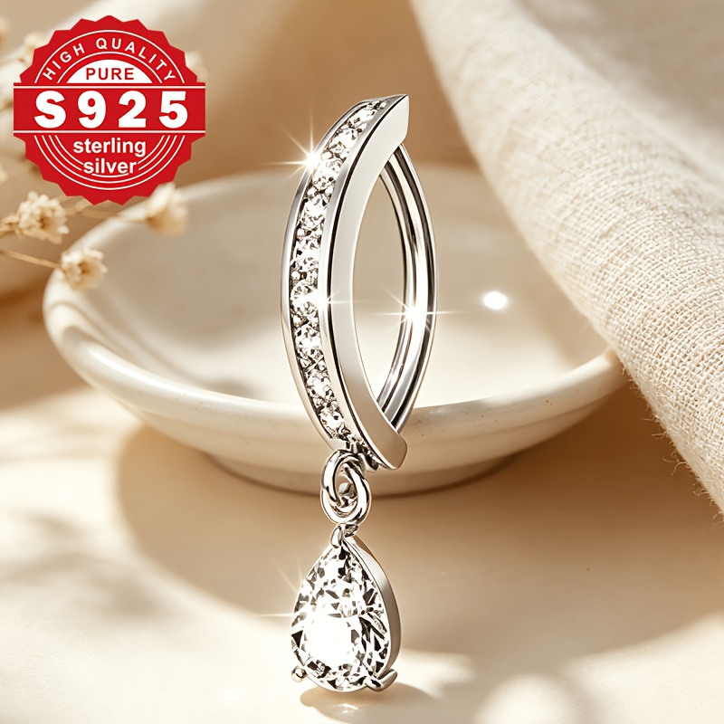 Women's S925 Sterling Silver Navel Stud with Synthetic Zirconia